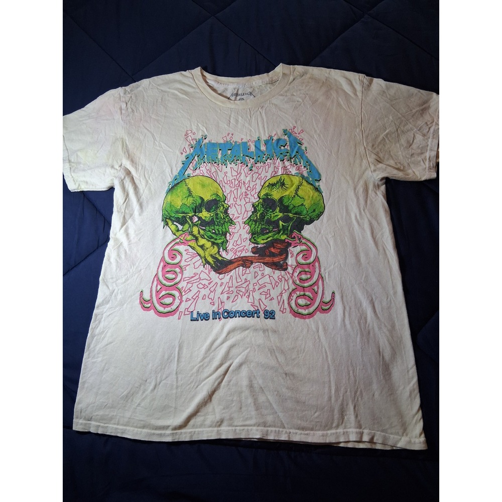 Metallica Live in Concert 92 Skull Graphic T-Shirt Mens Medium Cream Rock Tee